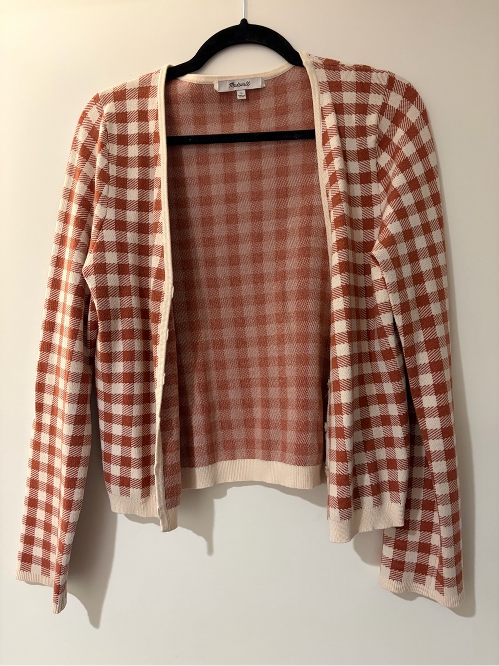 Madewell Rust & Cream Gingham V-Neck Cardigan - Picture 3 of 4